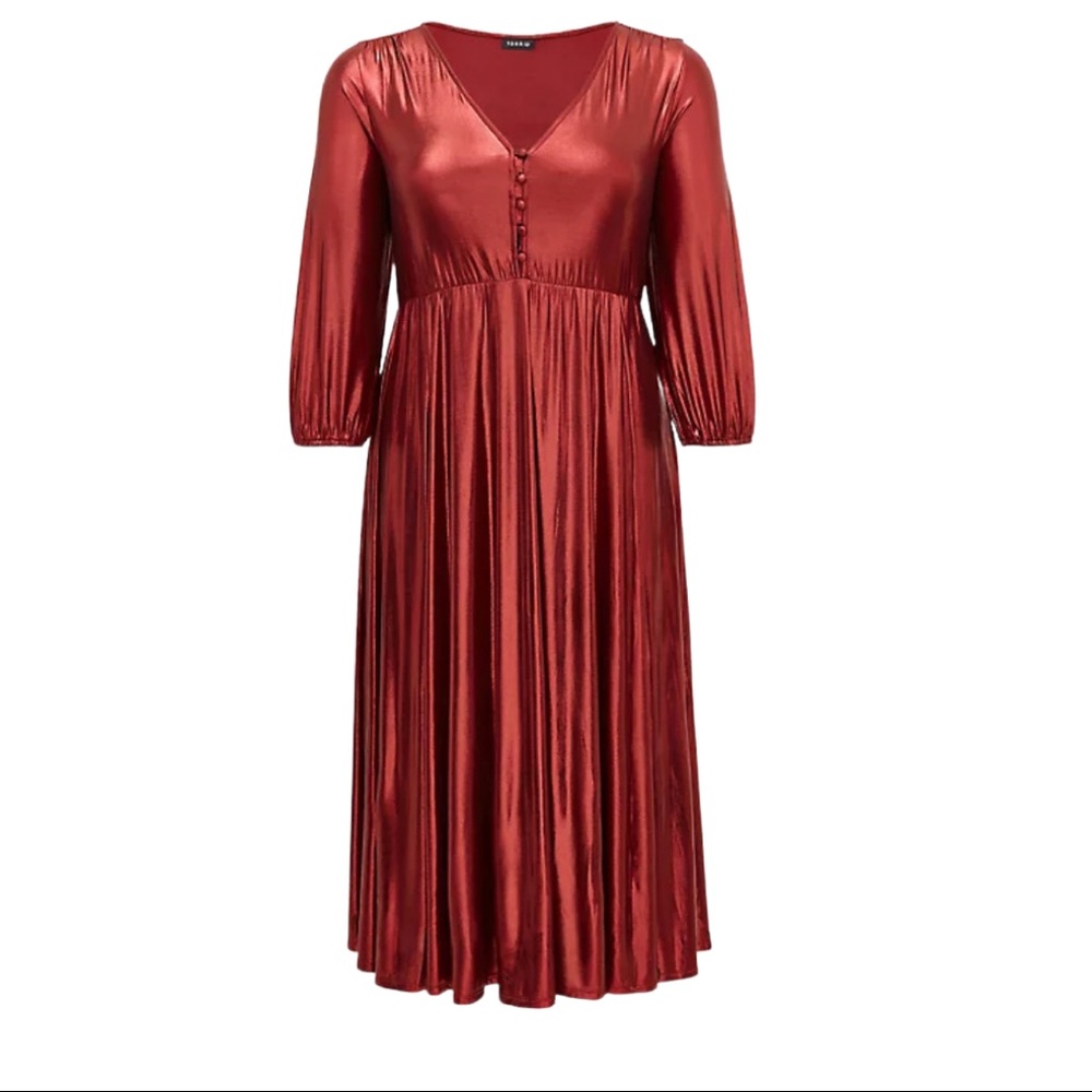 TORRID RED LIQUID KNIT TEA LENGTH DRESS - Picture 3 of 4